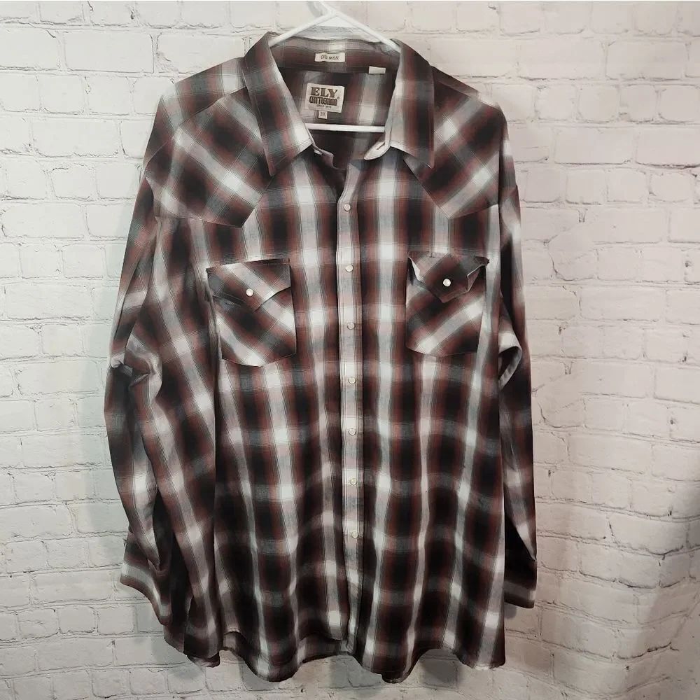 Men's Ely Cattleman "Big Man" longsleeve pearl snapped shirt, size 3XL